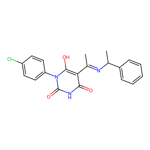 1-(4-chlorophenyl)-5-[1-(1-phenylethylamino)ethylidene]-1,3-diazinane-2,4,6-trione structure