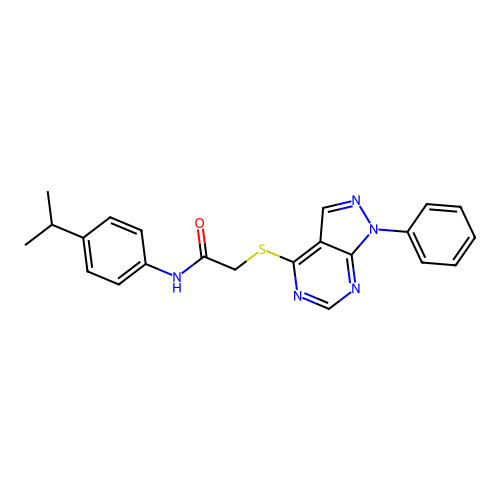 2-(1-phenylpyrazolo[3,4-d]pyrimidin-4-yl)sulfanyl-N-(4-propan-2-ylphenyl)acetamide structure