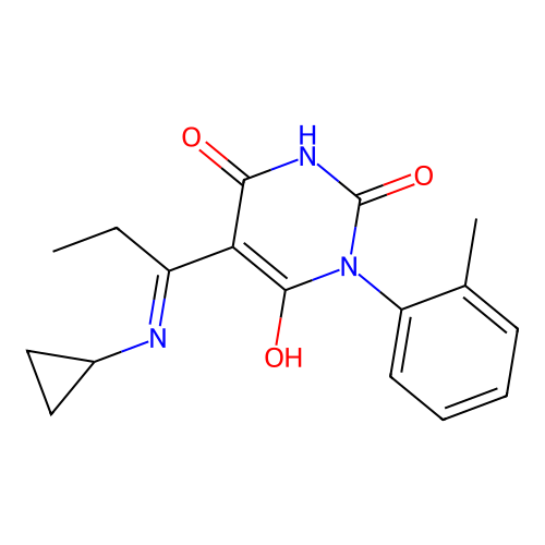 5-[1-(cyclopropylamino)propylidene]-1-(2-methylphenyl)-1,3-diazinane-2,4,6-trione structure