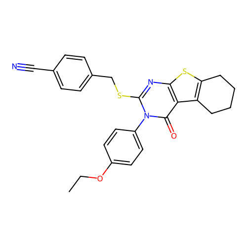 4-(((3-(4-ethoxyphenyl)-4-oxo-3,4,5,6,7,8-hexahydrobenzo[4,5]thieno[2,3-d]pyrimidin-2-yl)thio)methyl)benzonitrile structure