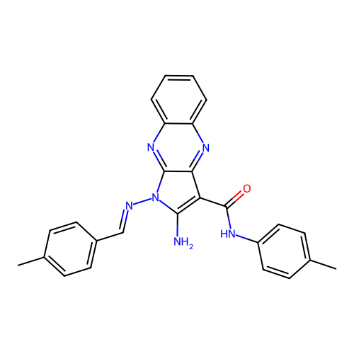 (E)-2-amino-1-((4-methylbenzylidene)amino)-N-(p-tolyl)-1H-pyrrolo[2,3-b]quinoxaline-3-carboxamide structure
