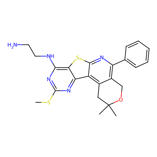 N-[2,2-dimethyl-10-(methylsulfanyl)-5-phenyl-1,4-dihydro-2H-pyrano[4'',3'':4',5']pyrido[3',2':4,5]thieno[3,2-d]pyrimidin-8-yl]ethane-1,2-diamine structure