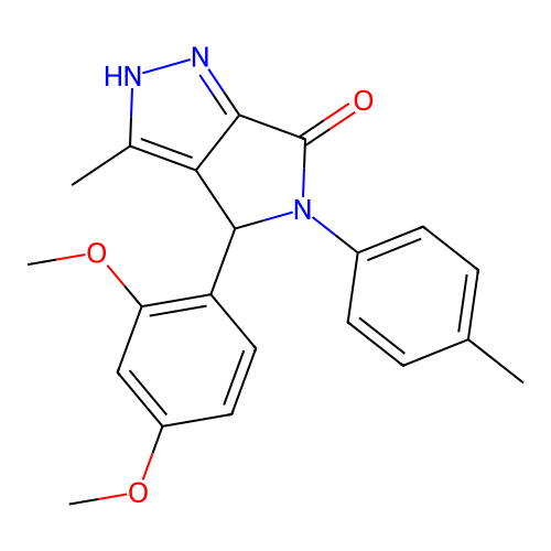 4-(2,4-dimethoxyphenyl)-3-methyl-5-(4-methylphenyl)-4,5-dihydropyrrolo[3,4-c]pyrazol-6(1H)-one structure