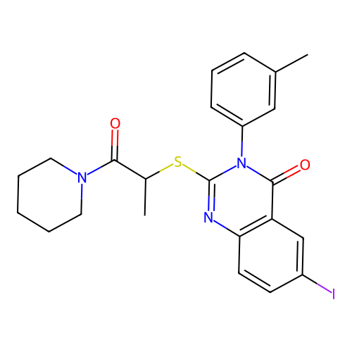 6-iodo-2-((1-oxo-1-(piperidin-1-yl)propan-2-yl)thio)-3-(m-tolyl)quinazolin-4(3H)-one structure