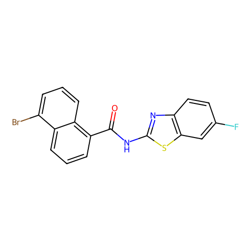 5-bromo-N-(6-fluoro-1,3-benzothiazol-2-yl)naphthalene-1-carboxamide structure