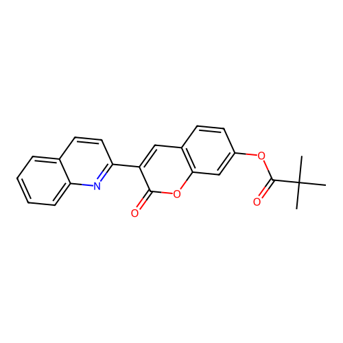 2-oxo-3-(quinolin-2-yl)-2H-chromen-7-yl 2,2-dimethylpropanoate structure