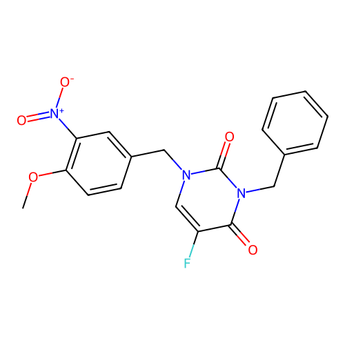 3-benzyl-5-fluoro-1-(4-methoxy-3-nitrobenzyl)pyrimidine-2,4(1H,3H)-dione structure