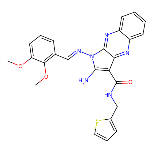 (E)-2-amino-1-((2,3-dimethoxybenzylidene)amino)-N-(thiophen-2-ylmethyl)-1H-pyrrolo[2,3-b]quinoxaline-3-carboxamide structure