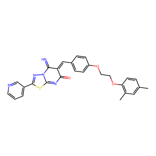 (6Z)-6-[[4-[2-(2,4-dimethylphenoxy)ethoxy]phenyl]methylidene]-5-imino-2-pyridin-3-yl-[1,3,4]thiadiazolo[3,2-a]pyrimidin-7-one structure