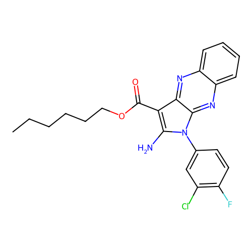 hexyl 2-amino-1-(3-chloro-4-fluorophenyl)-1H-pyrrolo[2,3-b]quinoxaline-3-carboxylate structure