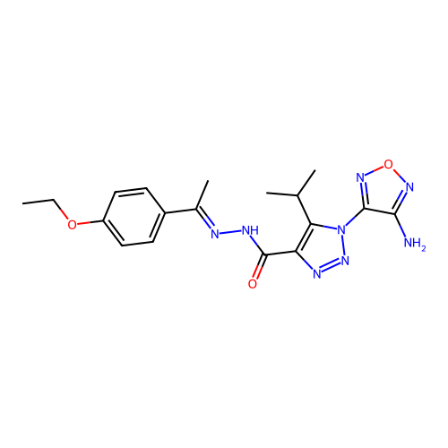 (E)-1-(4-amino-1,2,5-oxadiazol-3-yl)-N'-(1-(4-ethoxyphenyl)ethylidene)-5-isopropyl-1H-1,2,3-triazole-4-carbohydrazide structure