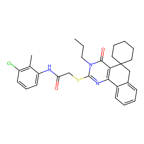 N-(3-chloro-2-methylphenyl)-2-((4-oxo-3-propyl-4,6-dihydro-3H-spiro[benzo[h]quinazoline-5,1'-cyclohexan]-2-yl)thio)acetamide structure