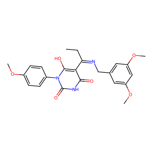 5-[1-[(3,5-dimethoxyphenyl)methylamino]propylidene]-1-(4-methoxyphenyl)-1,3-diazinane-2,4,6-trione structure