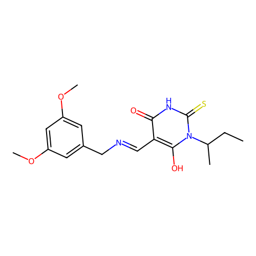 (5E)-1-(butan-2-yl)-5-{[(3,5-dimethoxybenzyl)amino]methylidene}-2-sulfanylpyrimidine-4,6(1H,5H)-dione structure