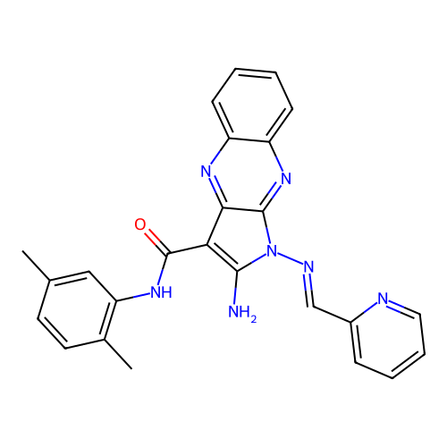 (E)-2-amino-N-(2,5-dimethylphenyl)-1-((pyridin-2-ylmethylene)amino)-1H-pyrrolo[2,3-b]quinoxaline-3-carboxamide structure