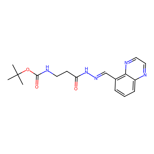 tert-butyl N-[3-oxo-3-[(2E)-2-(quinoxalin-5-ylmethylidene)hydrazinyl]propyl]carbamate structure