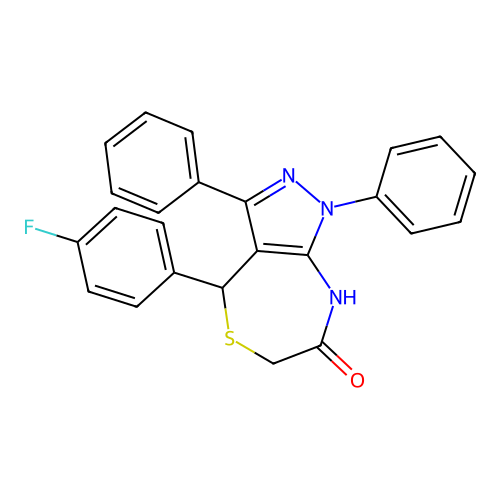 4-(4-fluorophenyl)-1,3-diphenyl-2,4-dihydropyrazolo[3,4-e][1,4]thiazepin-7-one structure