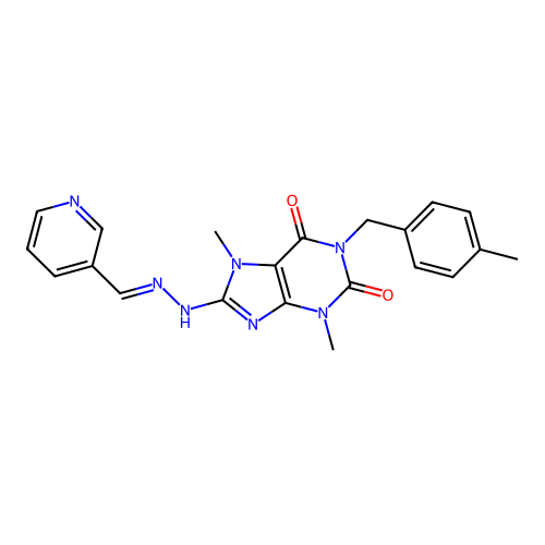 (E)-3,7-dimethyl-1-(4-methylbenzyl)-8-(2-(pyridin-3-ylmethylene)hydrazinyl)-1H-purine-2,6(3H,7H)-dione structure