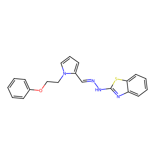 (E)-2-(2-((1-(2-phenoxyethyl)-1H-pyrrol-2-yl)methylene)hydrazinyl)benzo[d]thiazole structure