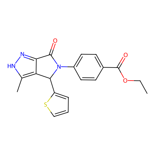 ethyl 4-(3-methyl-6-oxo-4-(thiophen-2-yl)pyrrolo[3,4-c]pyrazol-5(1H,4H,6H)-yl)benzoate structure