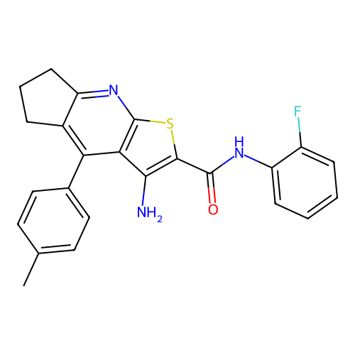 3-amino-N-(2-fluorophenyl)-4-(4-methylphenyl)-6,7-dihydro-5H-cyclopenta[b]thieno[3,2-e]pyridine-2-carboxamide structure