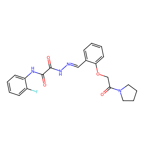N-(2-fluorophenyl)-2-oxo-2-[(2E)-2-{2-[2-oxo-2-(pyrrolidin-1-yl)ethoxy]benzylidene}hydrazinyl]acetamide structure