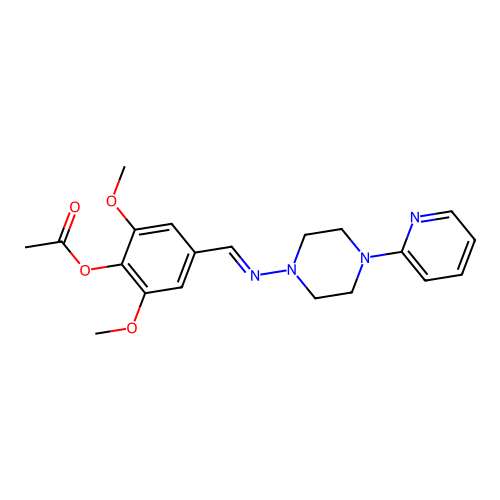 2,6-Dimethoxy-4-{[(4-pyridin-2-ylpiperazin-1-yl)imino]methyl}phenyl acetate structure