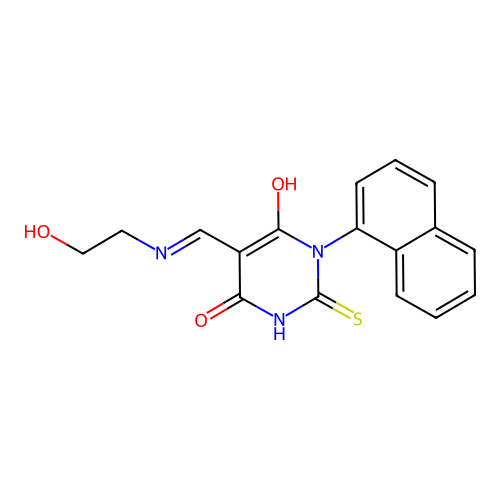 5-[(2-hydroxyethylamino)methylidene]-1-naphthalen-1-yl-2-sulfanylidene-1,3-diazinane-4,6-dione structure