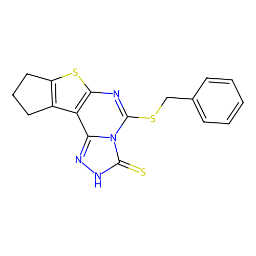 5-(benzylsulfanyl)-9,10-dihydro-8H-cyclopenta[4,5]thieno[3,2-e][1,2,4]triazolo[4,3-c]pyrimidine-3-thiol structure