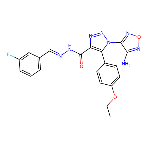 (E)-1-(4-amino-1,2,5-oxadiazol-3-yl)-5-(4-ethoxyphenyl)-N'-(3-fluorobenzylidene)-1H-1,2,3-triazole-4-carbohydrazide structure