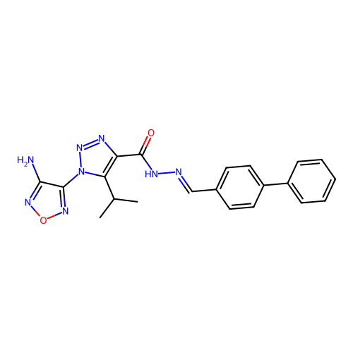(E)-N'-([1,1'-biphenyl]-4-ylmethylene)-1-(4-amino-1,2,5-oxadiazol-3-yl)-5-isopropyl-1H-1,2,3-triazole-4-carbohydrazide structure