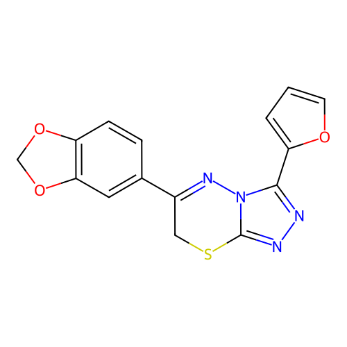 6-(1,3-benzodioxol-5-yl)-3-(furan-2-yl)-7H-[1,2,4]triazolo[3,4-b][1,3,4]thiadiazine structure