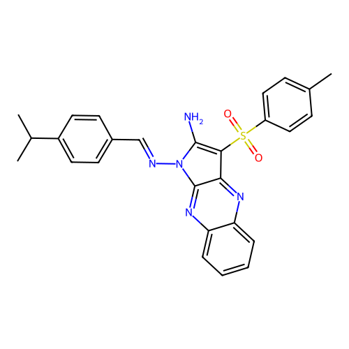 (E)-N1-(4-isopropylbenzylidene)-3-tosyl-1H-pyrrolo[2,3-b]quinoxaline-1,2-diamine structure