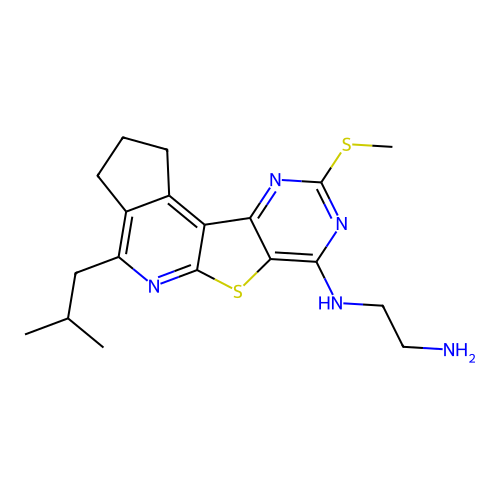 N-[4-(2-methylpropyl)-9-(methylsulfanyl)-2,3-dihydro-1H-cyclopenta[4',5']pyrido[3',2':4,5]thieno[3,2-d]pyrimidin-7-yl]ethane-1,2-diamine structure