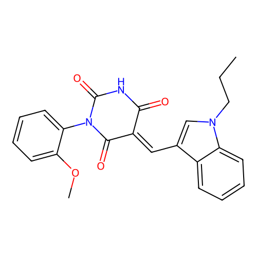 (5E)-1-(2-methoxyphenyl)-5-[(1-propylindol-3-yl)methylidene]-1,3-diazinane-2,4,6-trione structure