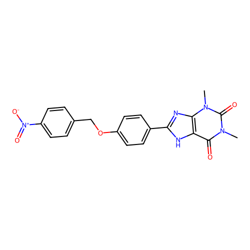 1,3-dimethyl-8-{4-[(4-nitrobenzyl)oxy]phenyl}-3,7-dihydro-1H-purine-2,6-dione structure