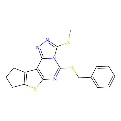 5-(benzylsulfanyl)-3-(methylsulfanyl)-9,10-dihydro-8H-cyclopenta[4,5]thieno[3,2-e][1,2,4]triazolo[4,3-c]pyrimidine structure