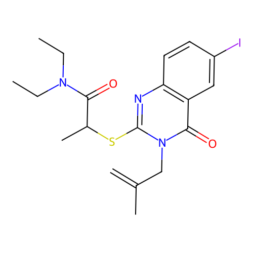 N,N-diethyl-2-[6-iodo-3-(2-methylprop-2-enyl)-4-oxo-quinazolin-2-yl]sulfanyl-propanamide structure