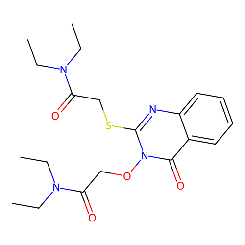 2-[2-[2-(diethylamino)-2-oxoethyl]sulfanyl-4-oxoquinazolin-3-yl]oxy-N,N-diethylacetamide structure