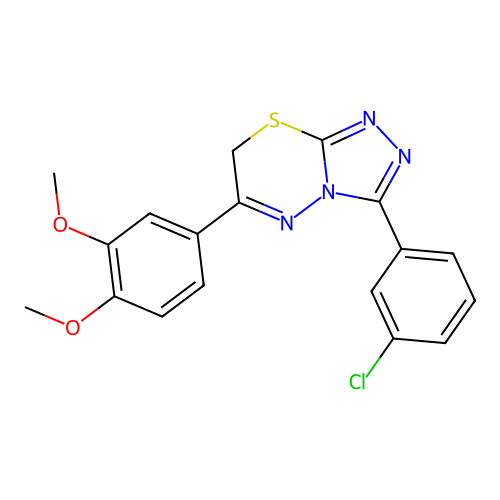 3-(3-chlorophenyl)-6-(3,4-dimethoxyphenyl)-7H-[1,2,4]triazolo[3,4-b][1,3,4]thiadiazine structure