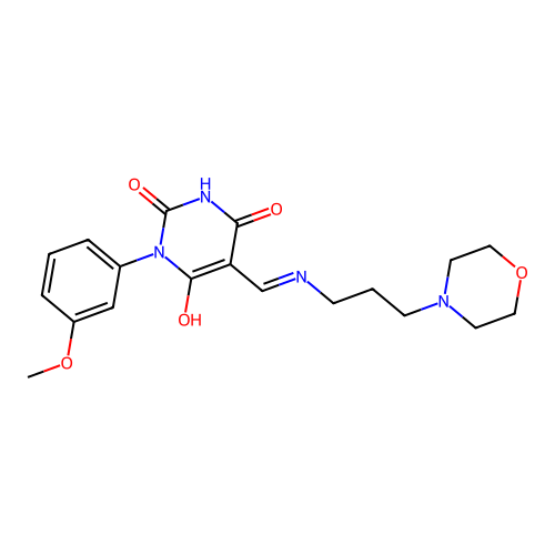 1-(3-methoxyphenyl)-5-[(3-morpholin-4-ylpropylamino)methylidene]-1,3-diazinane-2,4,6-trione structure