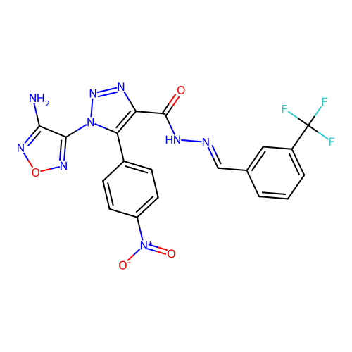 (E)-1-(4-amino-1,2,5-oxadiazol-3-yl)-5-(4-nitrophenyl)-N'-(3-(trifluoromethyl)benzylidene)-1H-1,2,3-triazole-4-carbohydrazide structure