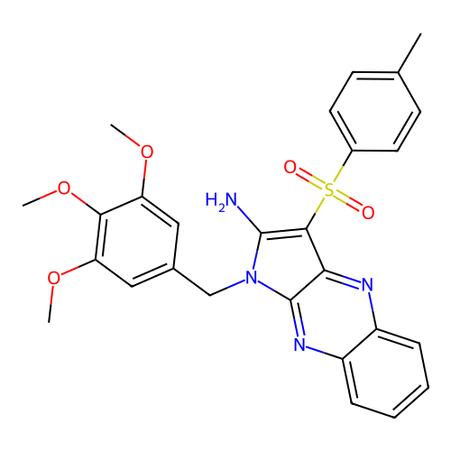3-tosyl-1-(3,4,5-trimethoxybenzyl)-1H-pyrrolo[2,3-b]quinoxalin-2-amine structure