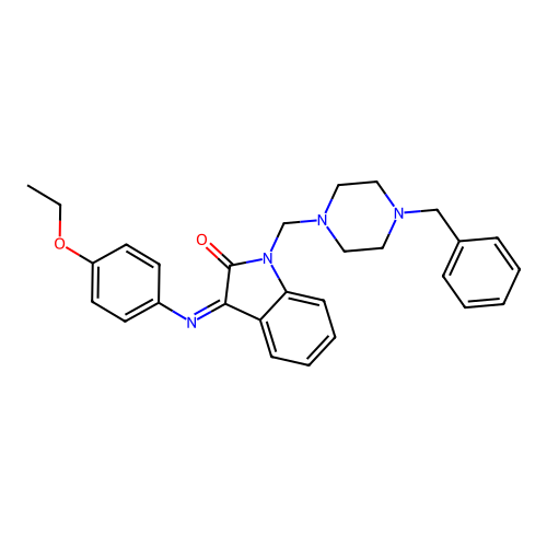 (Z)-1-((4-benzylpiperazin-1-yl)methyl)-3-((4-ethoxyphenyl)imino)indolin-2-one structure