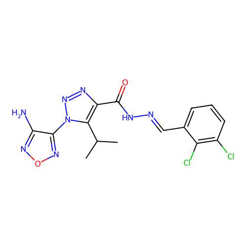 (E)-1-(4-amino-1,2,5-oxadiazol-3-yl)-N'-(2,3-dichlorobenzylidene)-5-isopropyl-1H-1,2,3-triazole-4-carbohydrazide structure