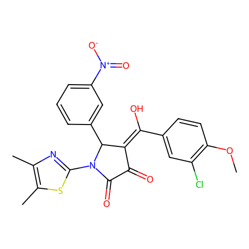 (4E)-4-[(3-chloro-4-methoxyphenyl)(hydroxy)methylidene]-1-(4,5-dimethyl-1,3-thiazol-2-yl)-5-(3-nitrophenyl)pyrrolidine-2,3-dione structure