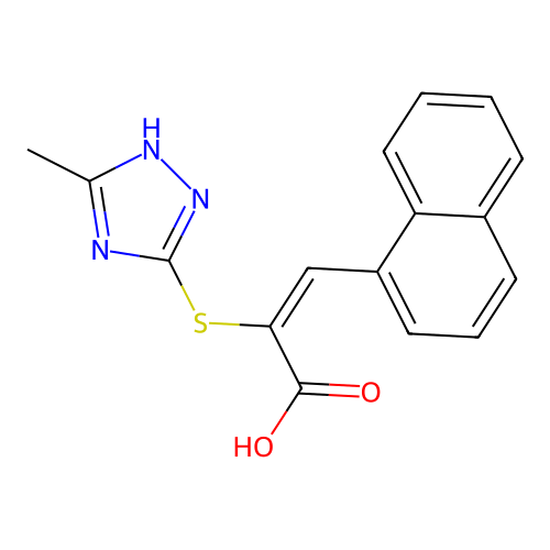 (E)-2-((5-methyl-4H-1,2,4-triazol-3-yl)thio)-3-(naphthalen-1-yl)acrylic acid structure