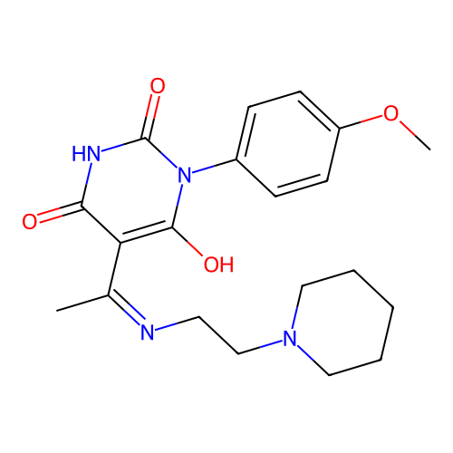 (5E)-1-(4-methoxyphenyl)-5-[1-(2-piperidin-1-ylethylamino)ethylidene]-1,3-diazinane-2,4,6-trione structure