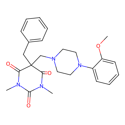 5-benzyl-5-[[4-(2-methoxyphenyl)piperazin-1-yl]methyl]-1,3-dimethyl-1,3-diazinane-2,4,6-trione structure