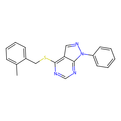 4-[(2-methylbenzyl)sulfanyl]-1-phenyl-1H-pyrazolo[3,4-d]pyrimidine structure